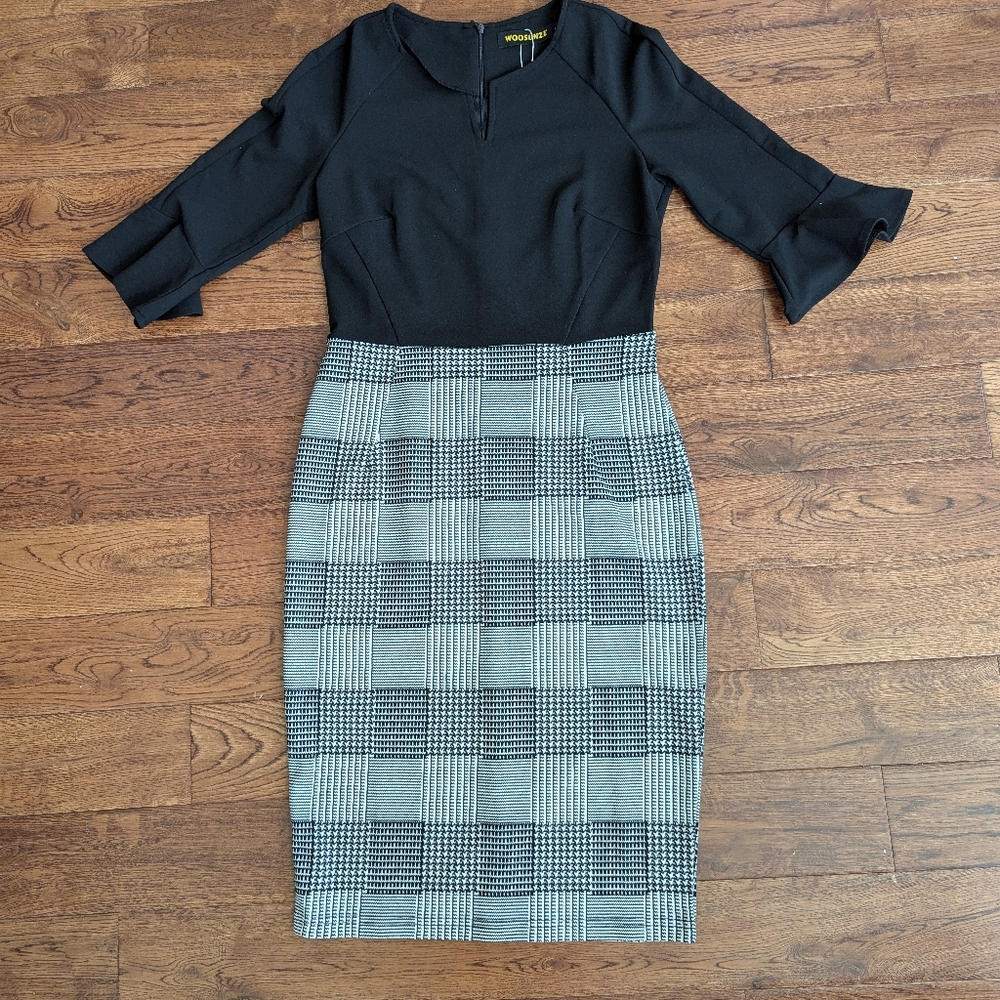 NWT Woosunze Womens Flounce 3/4 Bell Sleeve Office Work Casual Pencil Dress Sz S